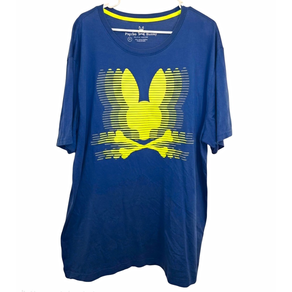 Psycho Bunny Mens Turing Graphic T Shirt Blue Yellow Pima Cotton Size 9 3XL